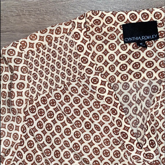 Cynthia Rowley Geometric Blouse Cream Brown M - Picture 13 of 16